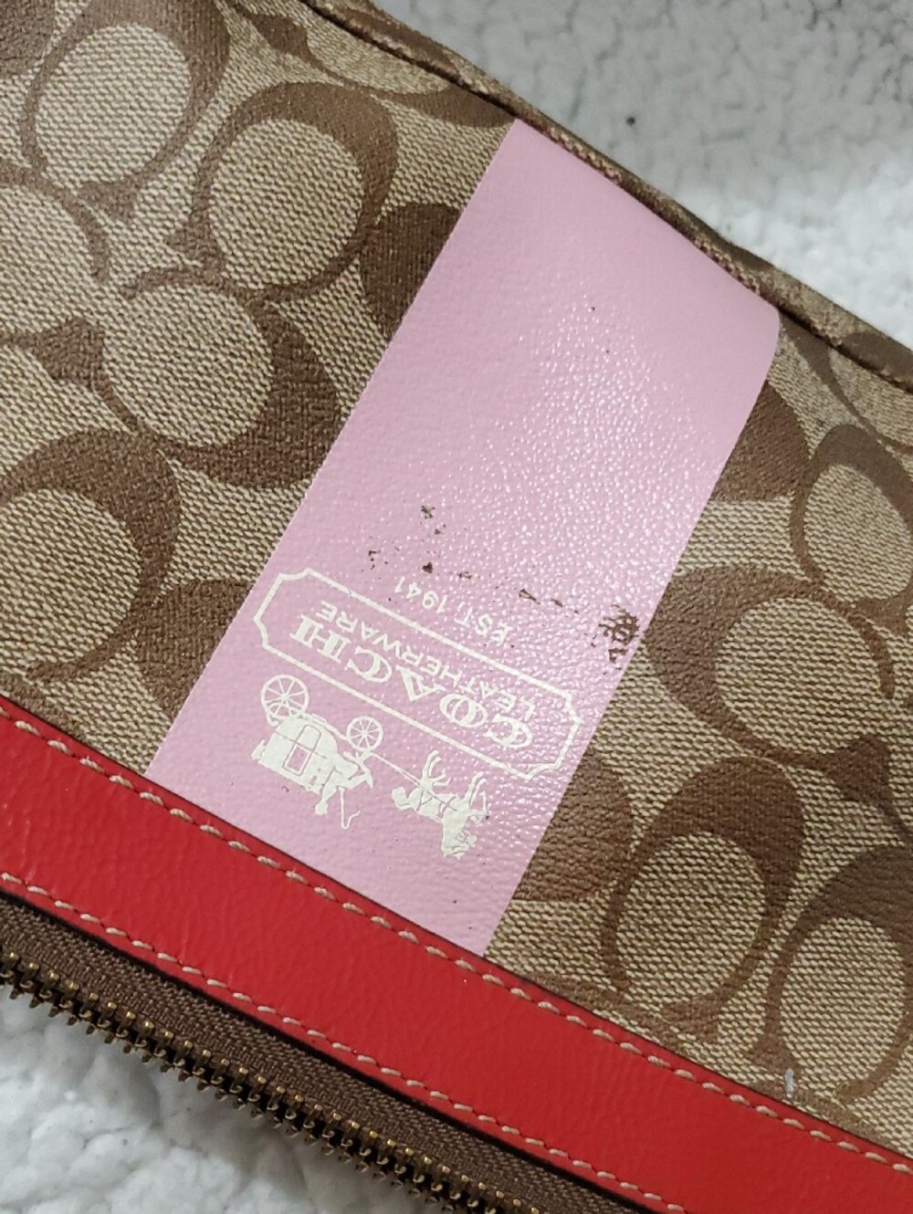 Coach Brown Signature Canvas Pink Center Stripe and Coral Trim - Picture 6 of 9